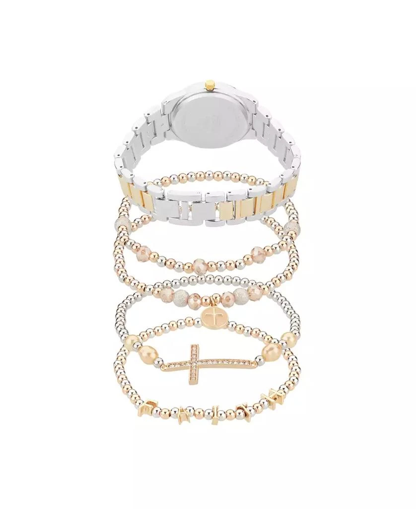 American Exchange Women
s Shiny Two-Tone Metal Alloy Analog Watch 33mm with Stackable Bracelets Gift Set 3