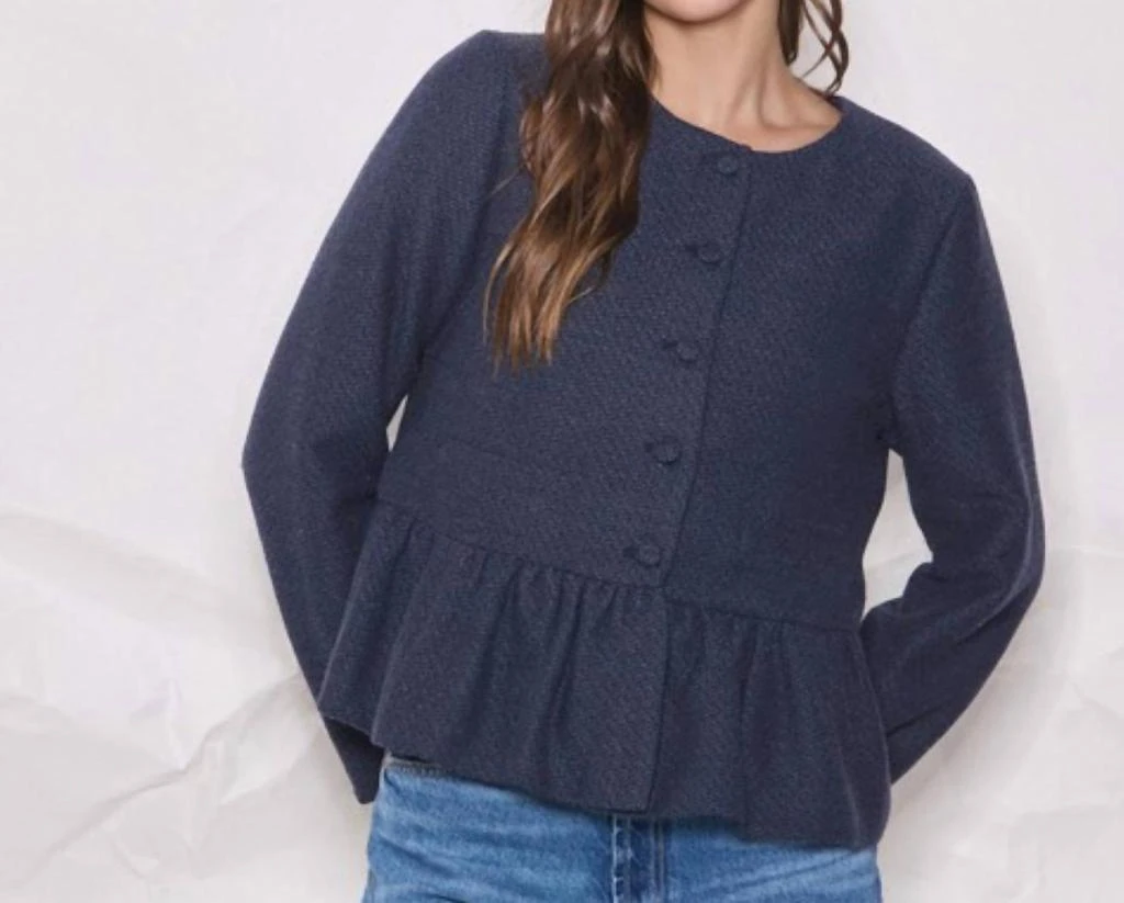 ABLE Tweed Shimmer Peplum Jacket In Blue