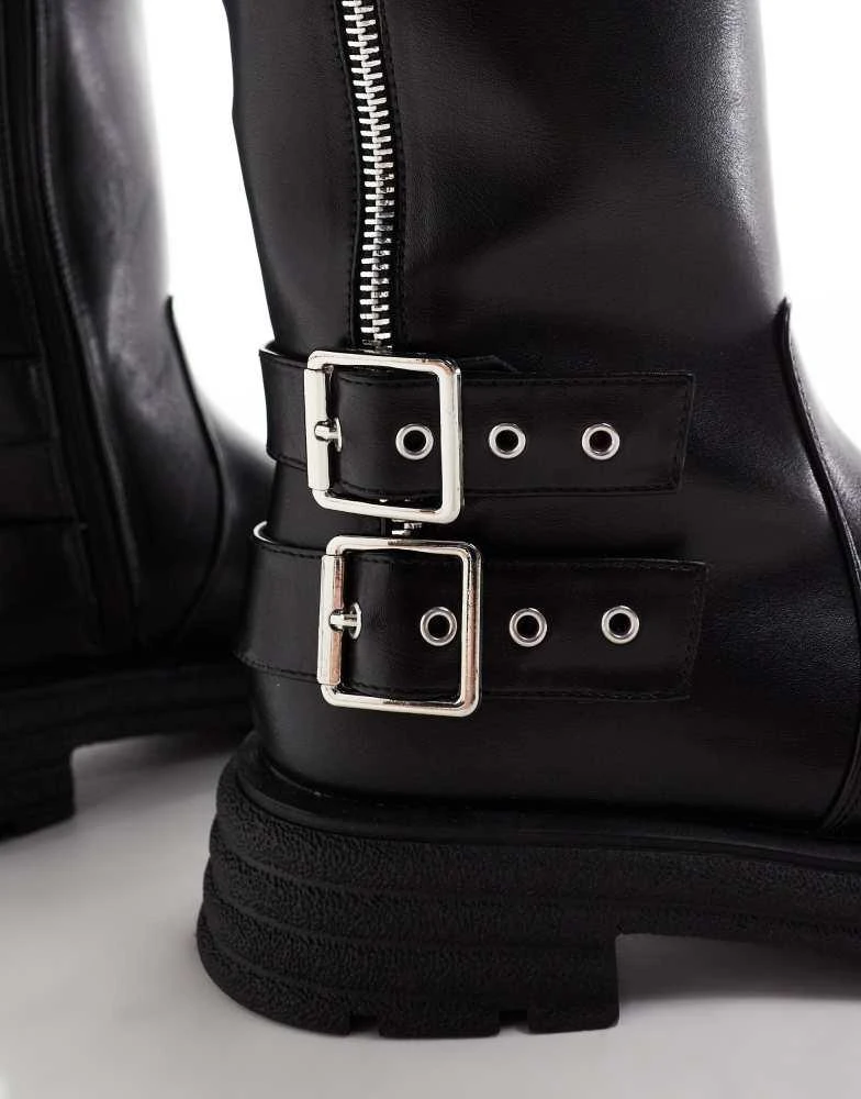 Glamorous Glamorous chunky chelsea boots with buckles and zip in black 3