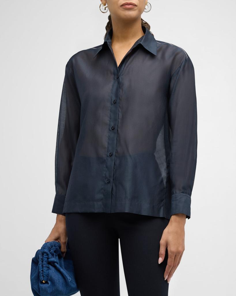 Peserico Sheer Bead-Trim Button-Down Shirt