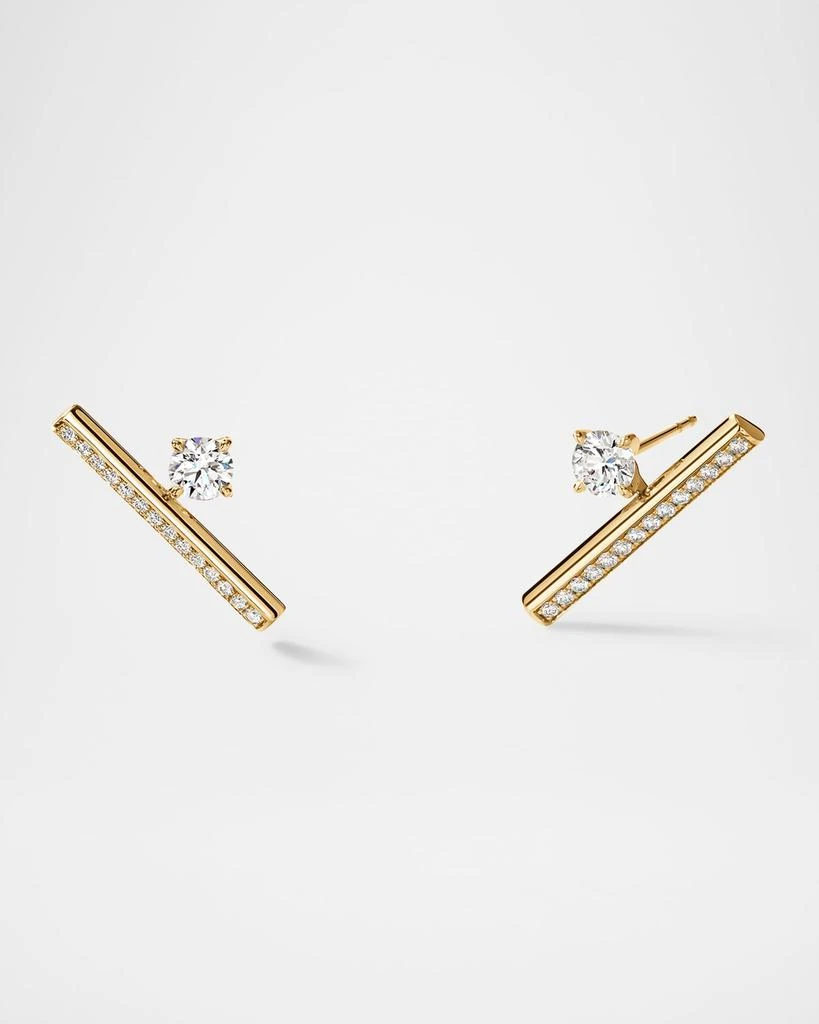 Hearts On Fire 18K Yellow Gold Barre Floating Single Diamond Pave Climber Earrings 1