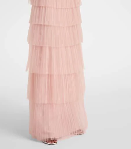 Costarellos Kali embellished plissé tiered gown 5