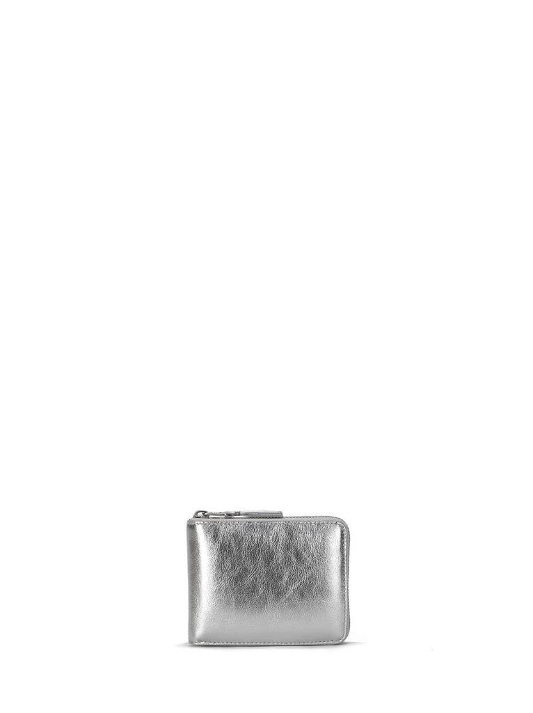 Comme des Garcons Zip-Around Silver Wallet In Smooth Metallic Leather