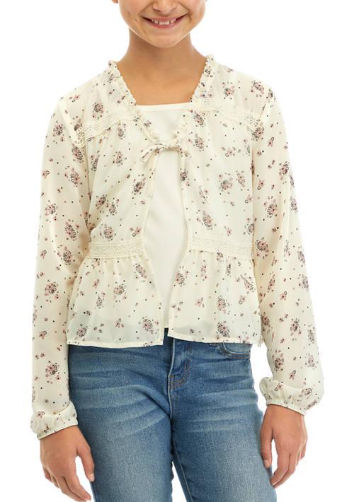 Belle Du Jour Du Jour Girls 7 16 Tie Front Floral Printed Top