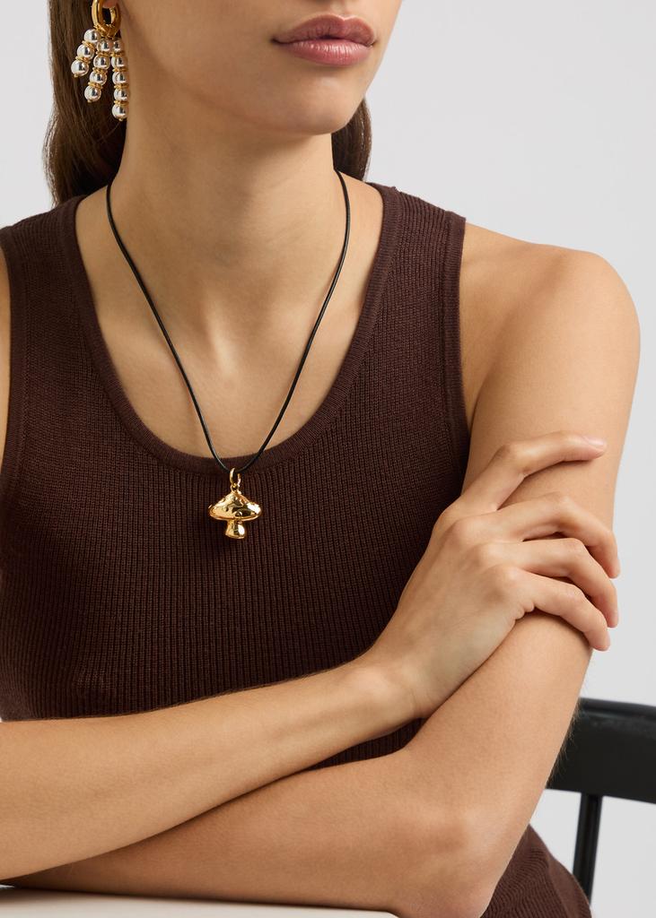 Timeless Pearly Mushroom 24kt gold-plated leather cord necklace