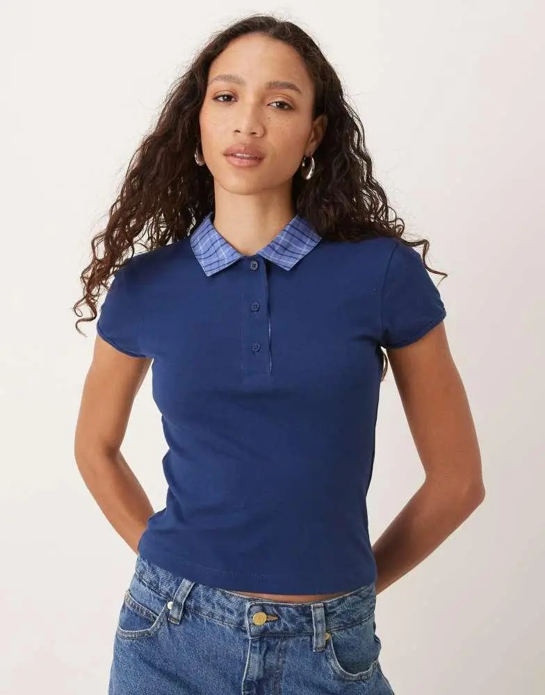 ASOS ASOS DESIGN shrunken polo tee with hybrid collar in navy