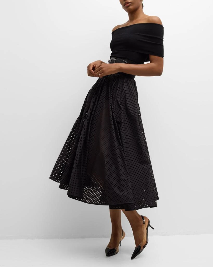 ALAIA Polka-Dot Double-Buckle Belt Midi Skirt 6