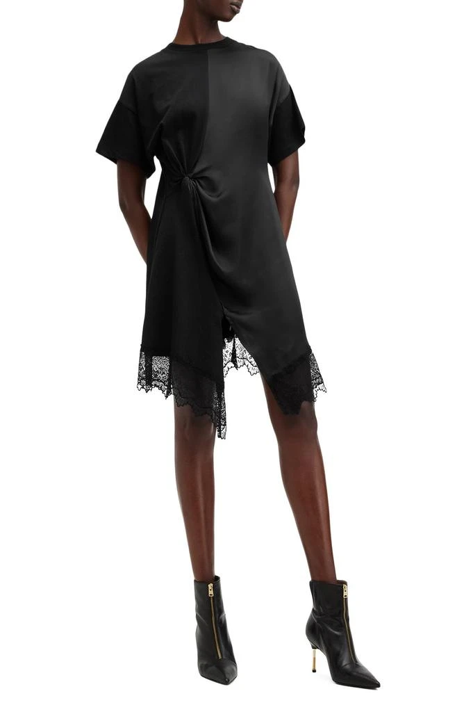 ALL SAINTS Lana Mixed Media Lace Trim T-Shirt Minidress