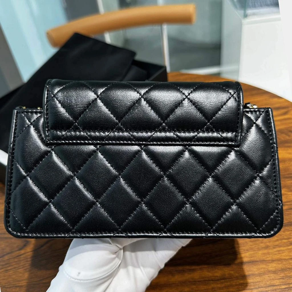 Chanel Chanel Black Gold Lambskin Leather Double Chain Large Phone Bag 3