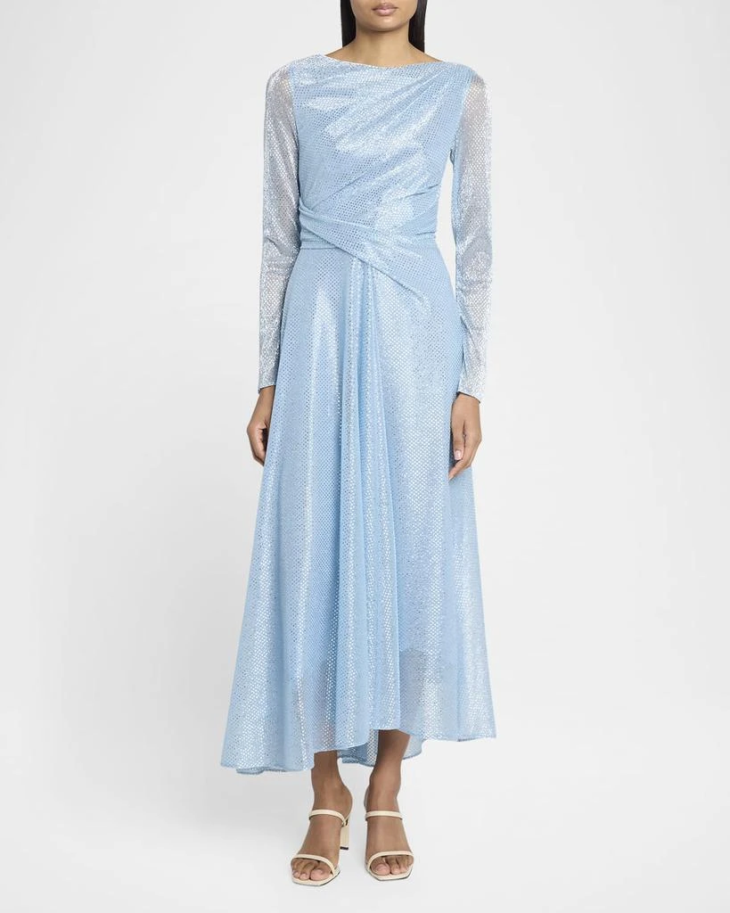 Talbot Runhof Metallic Mermaid Voile Long-Sleeve Midi Dress 2