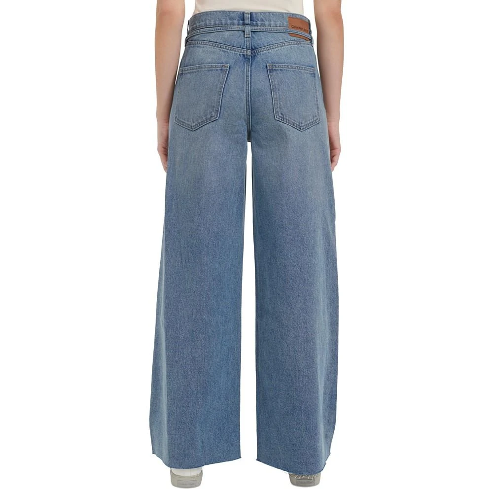 Calvin Klein Jeans Women's Cut-Hem High-Rise Wide-Leg Belted Cotton Denim Jeans 2