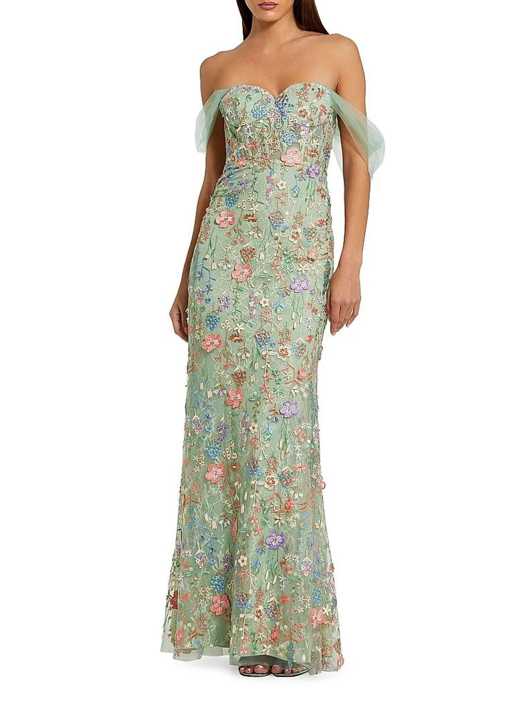 Mac Duggal Seasonless Embroidered Tulle Off-The-Shoulder Bustier Gown 1
