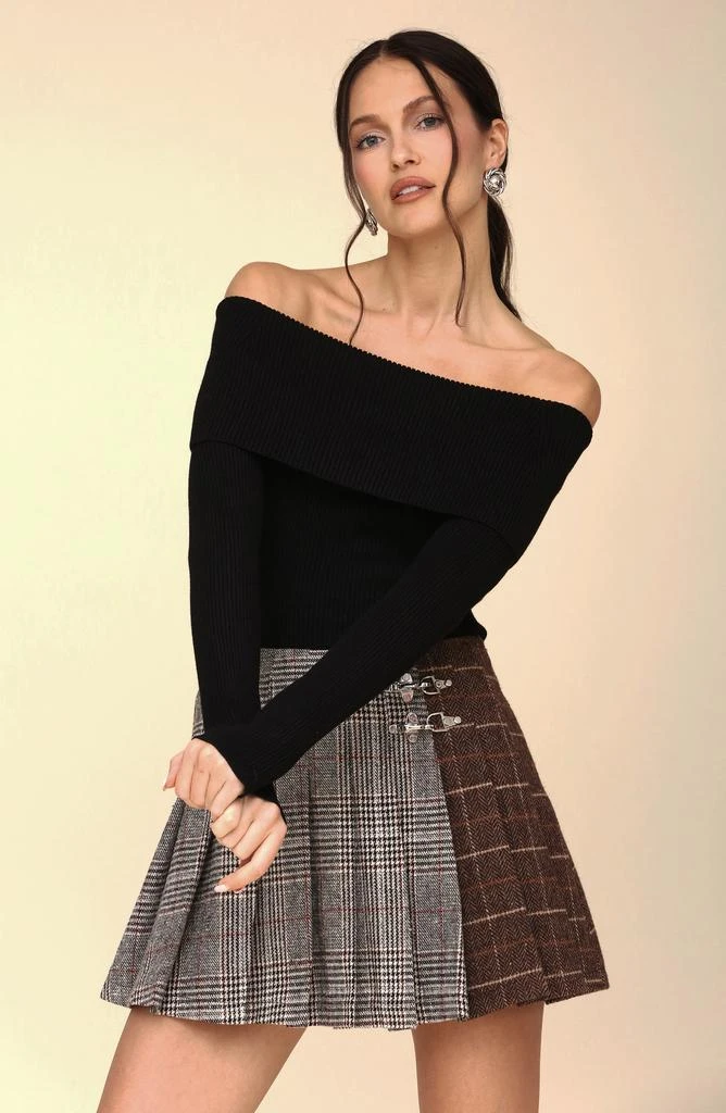 Avec Les Filles Rib Foldover Off the Shoulder Sweater Bodysuit 5