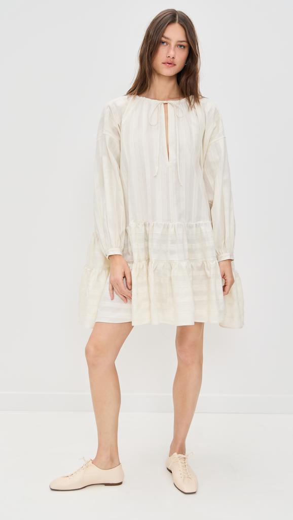 Marques Almeida Beige Textured Loose Fit Tier Gathered Dress