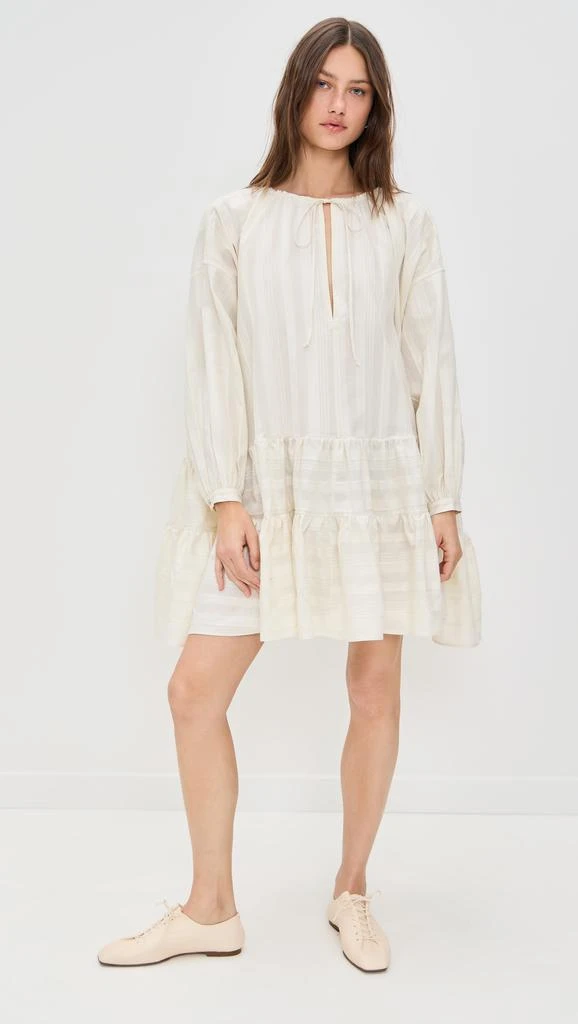 Marques Almeida Beige Textured Loose Fit Tier Gathered Dress 1