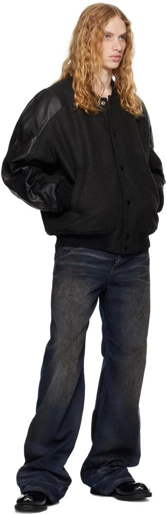 Acne Studios Black Wool & Leather Bomber Jacket 4