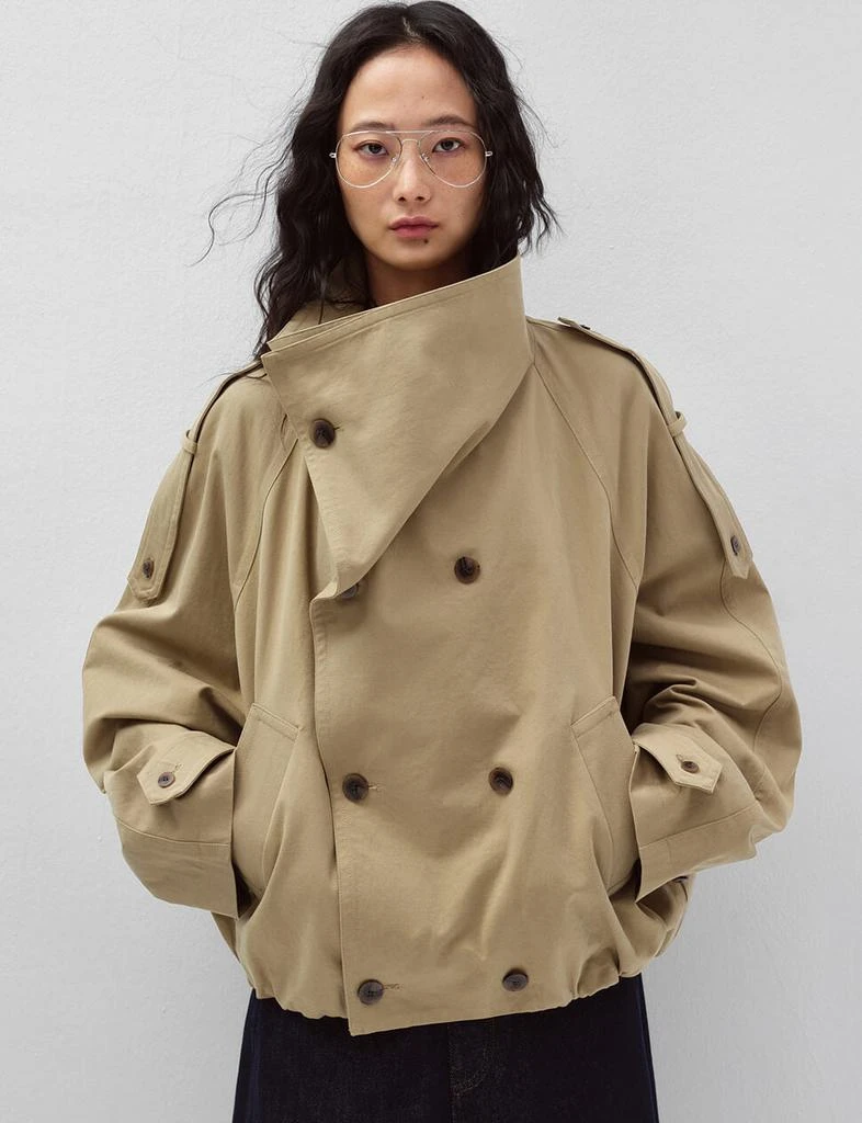 Pixie Market Khaki Cropped Funnel Neck Trench Jacket-PREORDER 2
