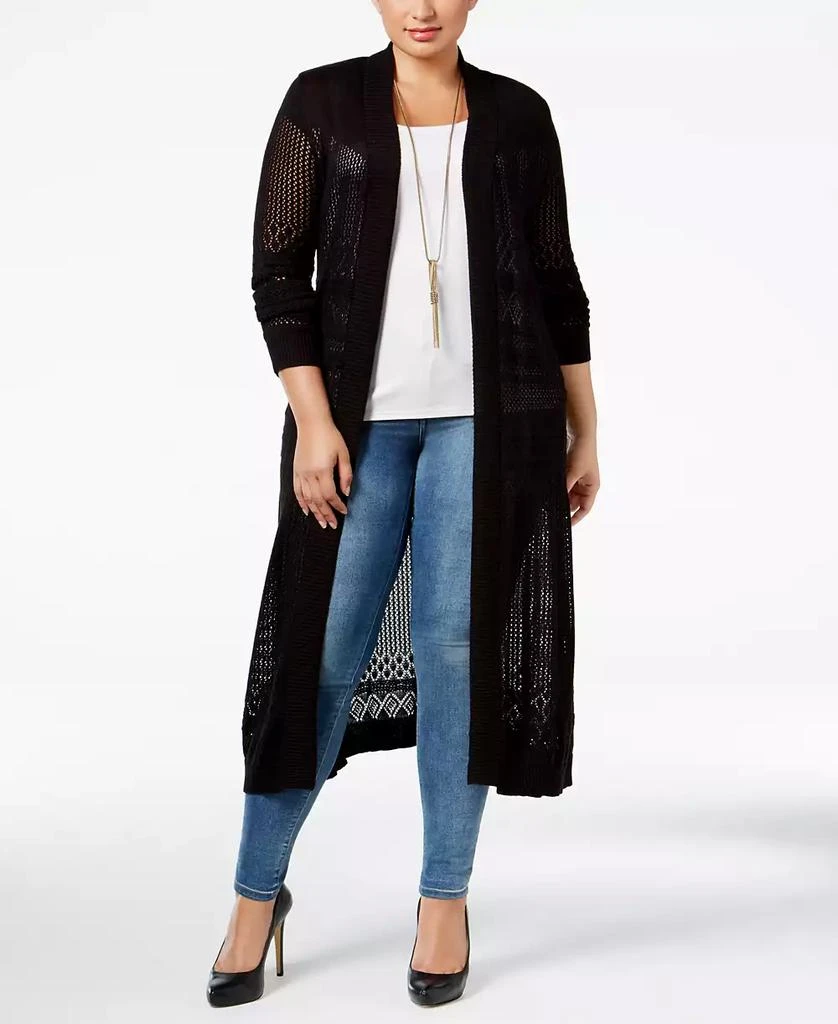 Belldini Plus Size Pointelle-Stitch Duster Cardigan 1