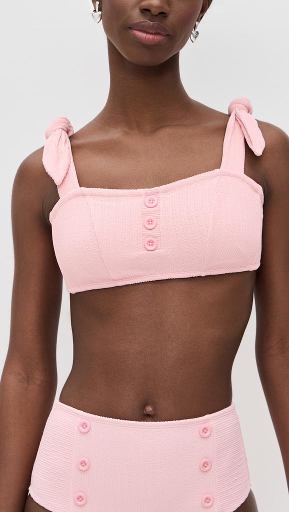 Shoshanna Watermelon Rib Texture Tie Strap Retro Top