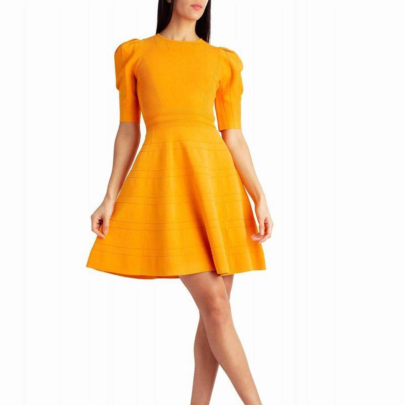 Nicole Miller Jessie Pleated Shoulder A-Line Dress In Flame Orange 1