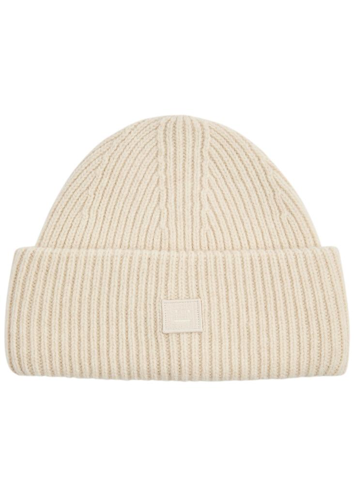 【ACNE STUDIOS】アプリーケイドゥ ribbed wool beanie Acne Studios - Kubi Logo-Appliquéd Ribbed Wool Beanie Acne
