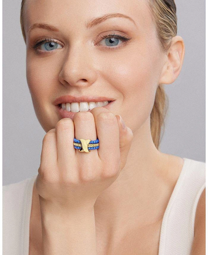 LAGOS Meridian 18K Yellow Gold & Ceramic Caviar Stack Ring 2