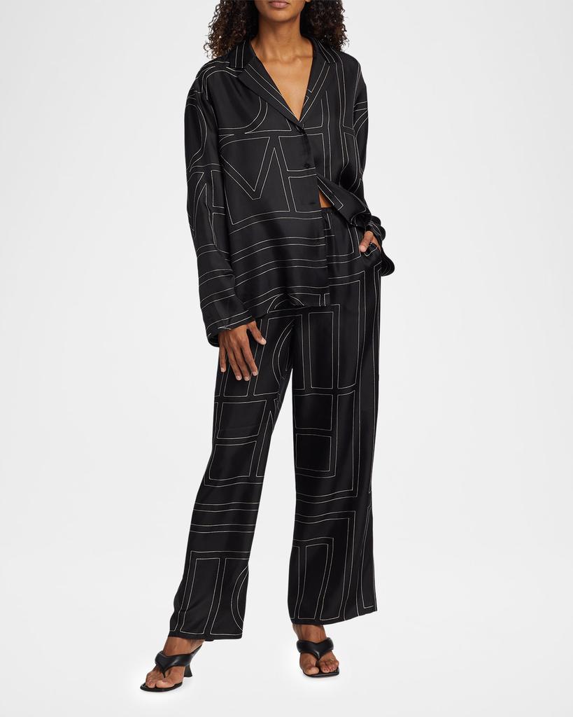 Totême Monogram-Embroidered Silk Pajama Top