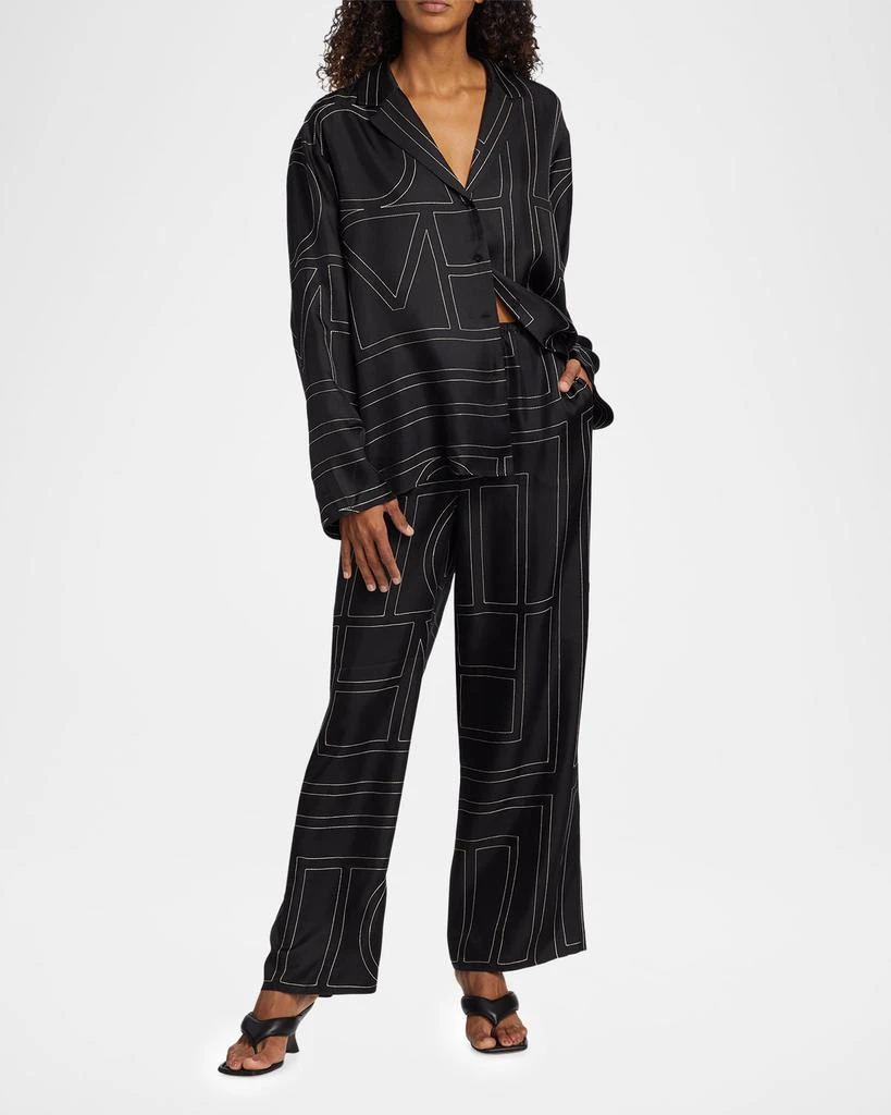 Totême Monogram-Embroidered Silk Pajama Top 2