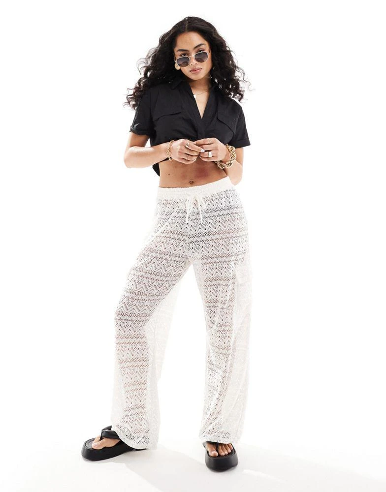 Shop Hollister lace cover up cargo trouser in white on Sale at