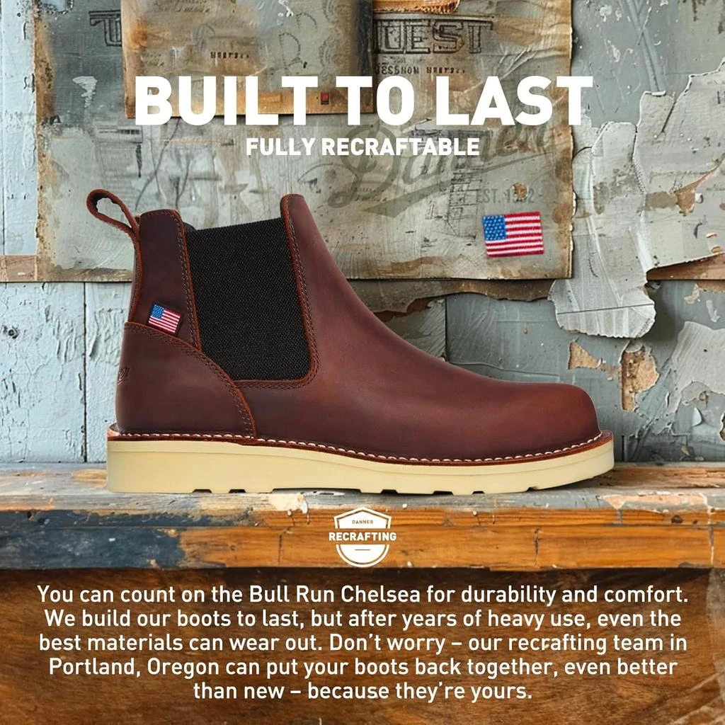 Danner Danner 6” Bull Run Chelsea Work Boots for Men - Oiled Full-Grain Leather Upper with Mesh Lining, 3-Density Cushion Footbed, and Non Slip Wedge Outsole 5