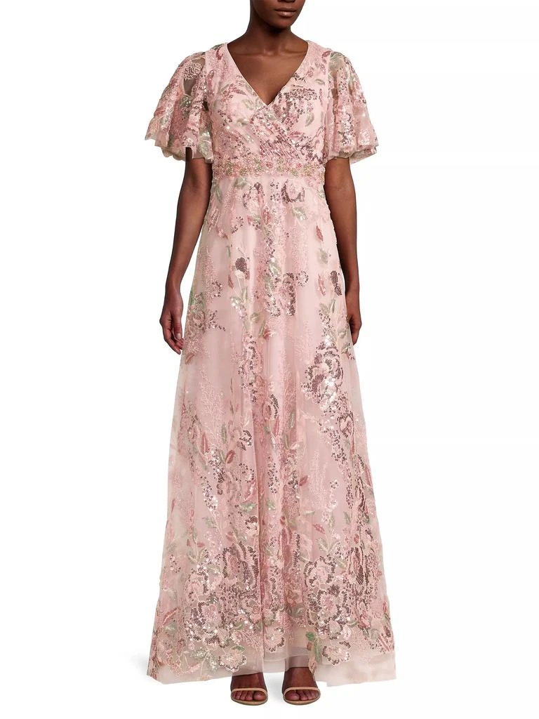 Mac Duggal Flutter Sleeve Floral Gown 3