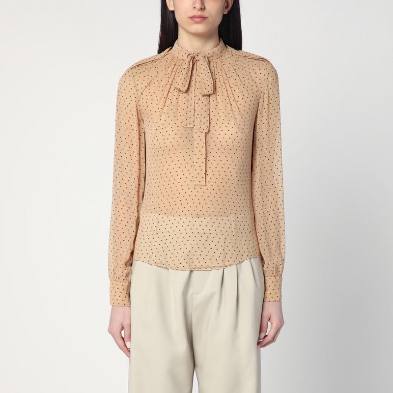 Yves Saint Laurent Beige polka dot blouse in silk blend