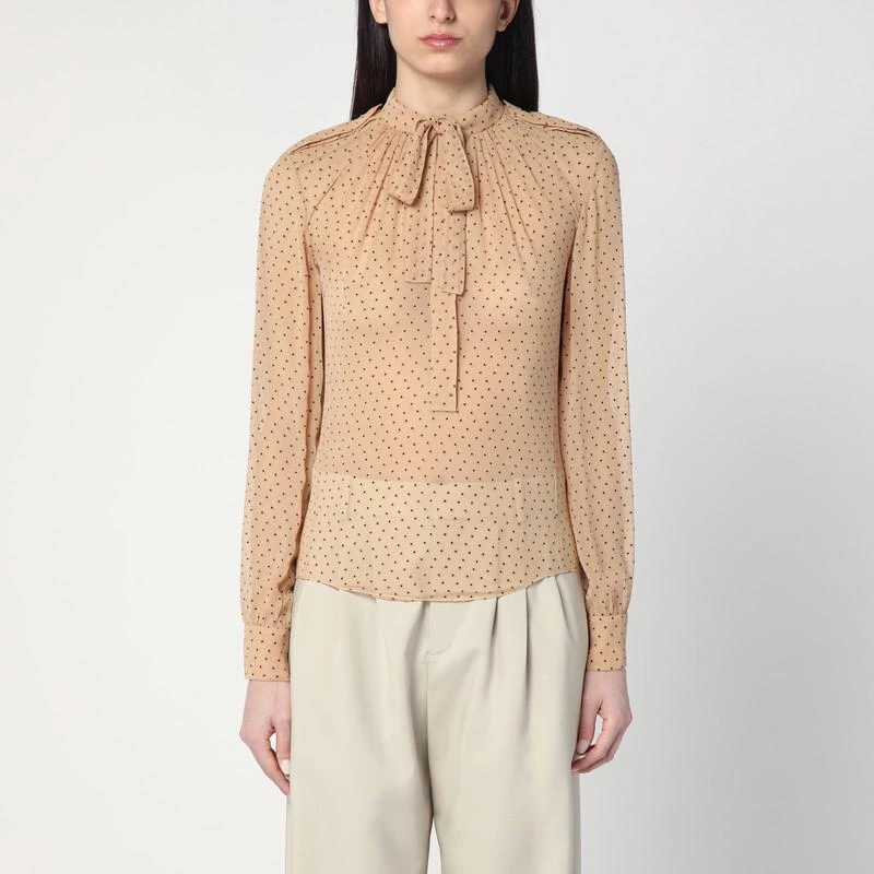 Yves Saint Laurent Beige polka dot blouse in silk blend 1