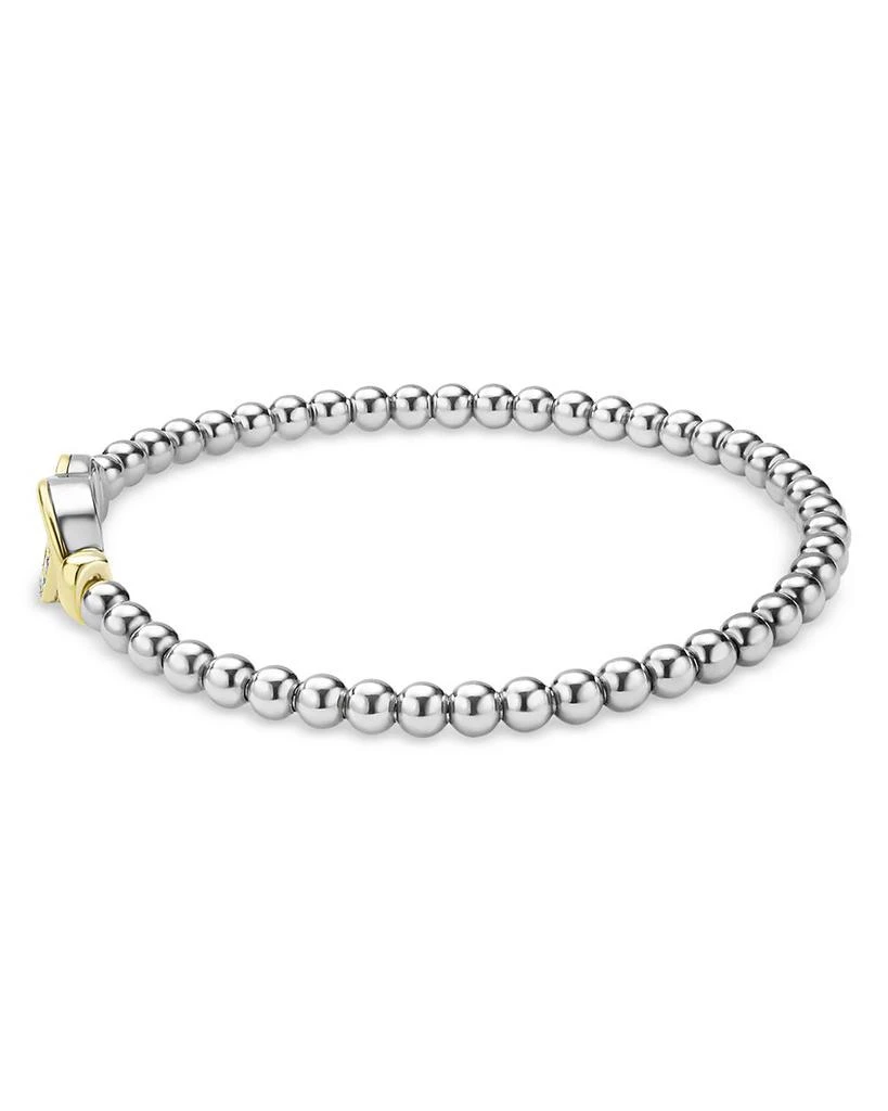 LAGOS 18K Yellow Gold 
Sterling Silver Signature Caviar Diamond Interlocking Ring Stretch Bracelet 3