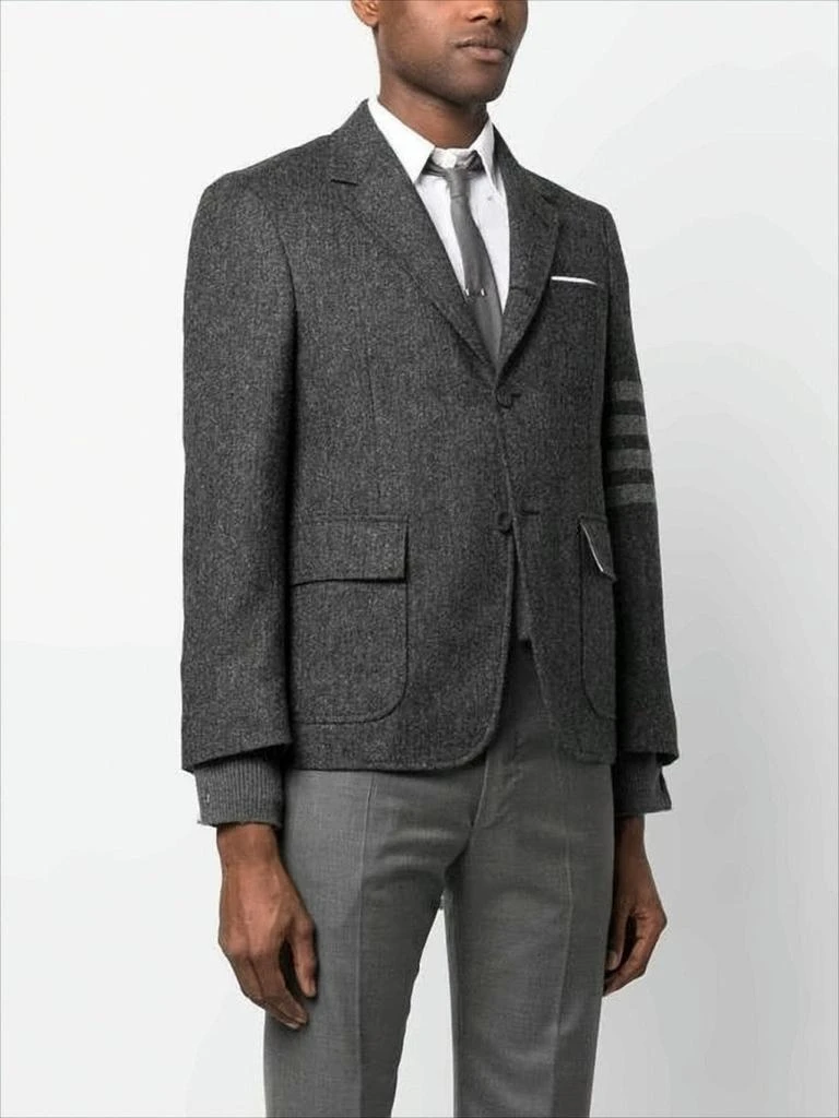 Thom Browne Tailored Grey Suit Jacket with Notch Lapel and Signature Stripes 2