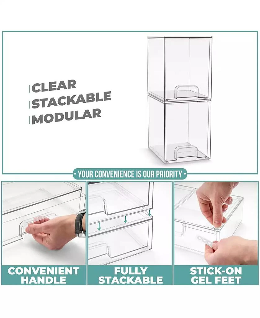 Sorbus 2 Pack Clear Acrylic Drawer Organizers - Makeup Case Pull-Out Drawers (7.6   Tall) 6