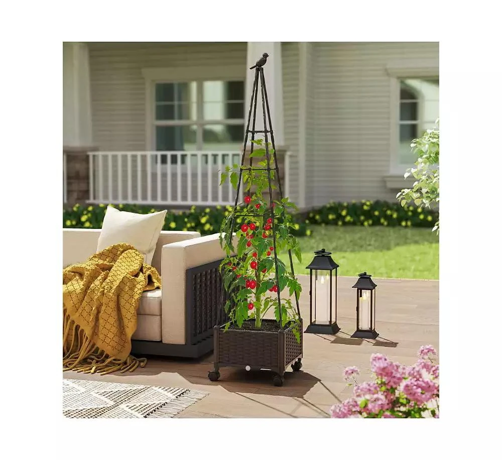 Slickblue Raised Garden Bed Adjustable with Plant Box and Trellis with Lockable Wheels 2