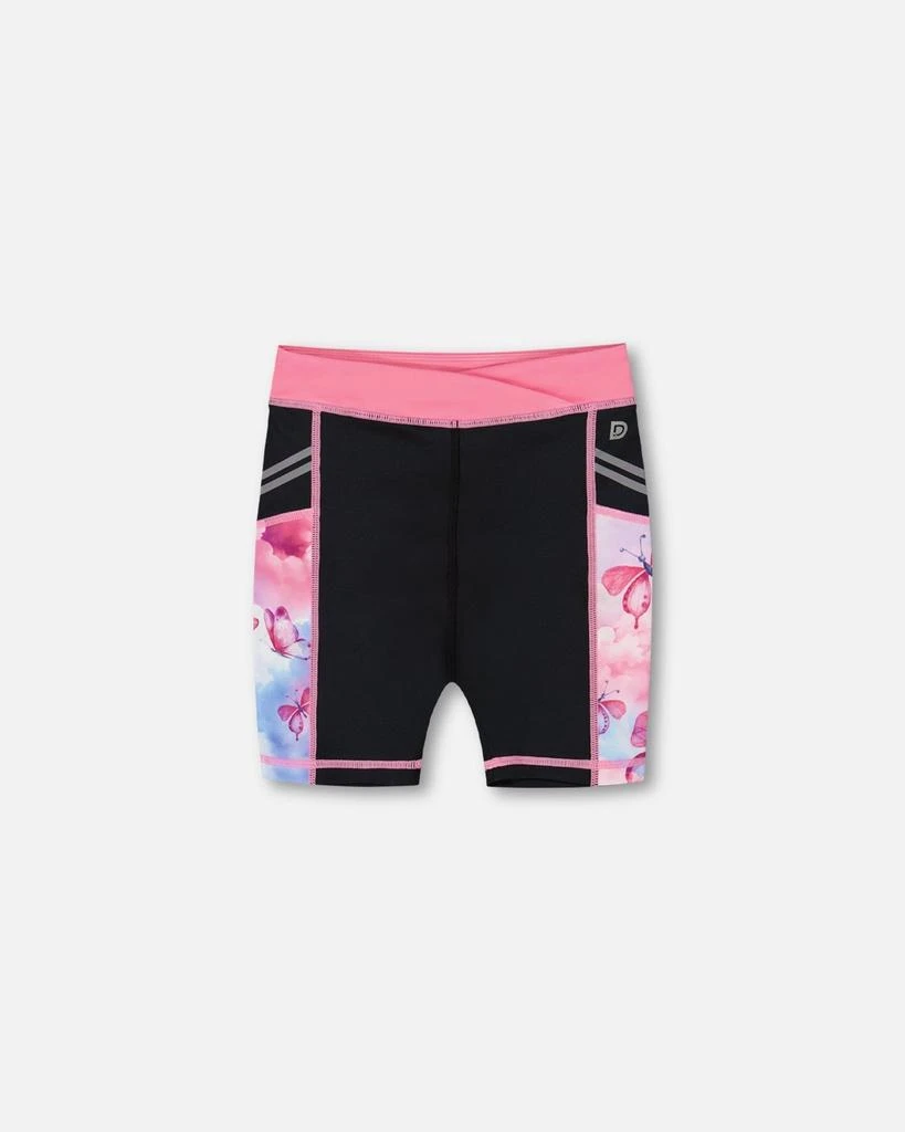 Deux par Deux Printed Athletic Biker Short Black, Pink And Multicolored Butterflies 1