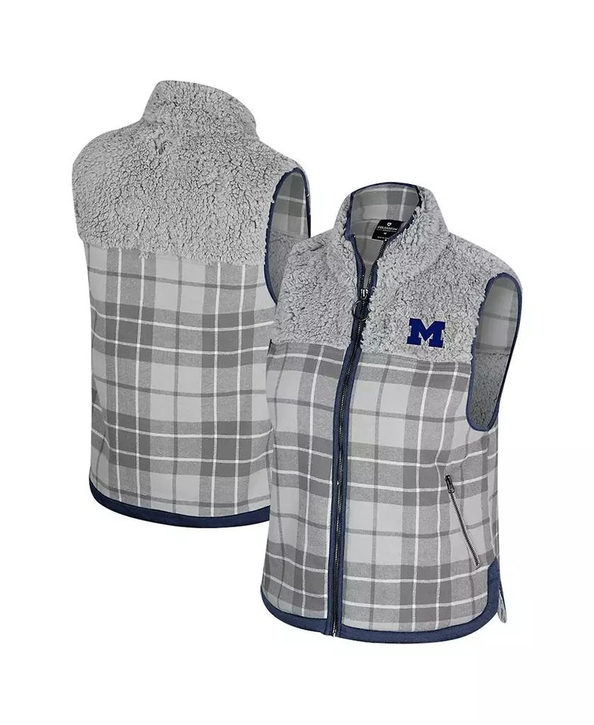 Colosseum Women's Gray Michigan Wolverines Matilda Sherpa Plaid Full-Zip Vest 1