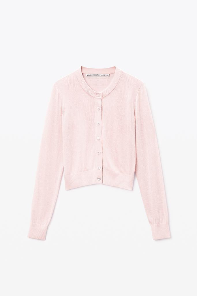 Alexander Wang Pink Crystal Hotfix Cropped Cardigan