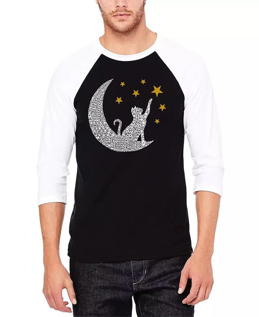 LA Pop Art Cat Moon - Men's Raglan Baseball Word Art T-Shirt 1