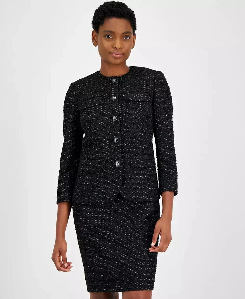Anne Klein Women's Tweed 3/4-Sleeve Button-Front Blazer 3
