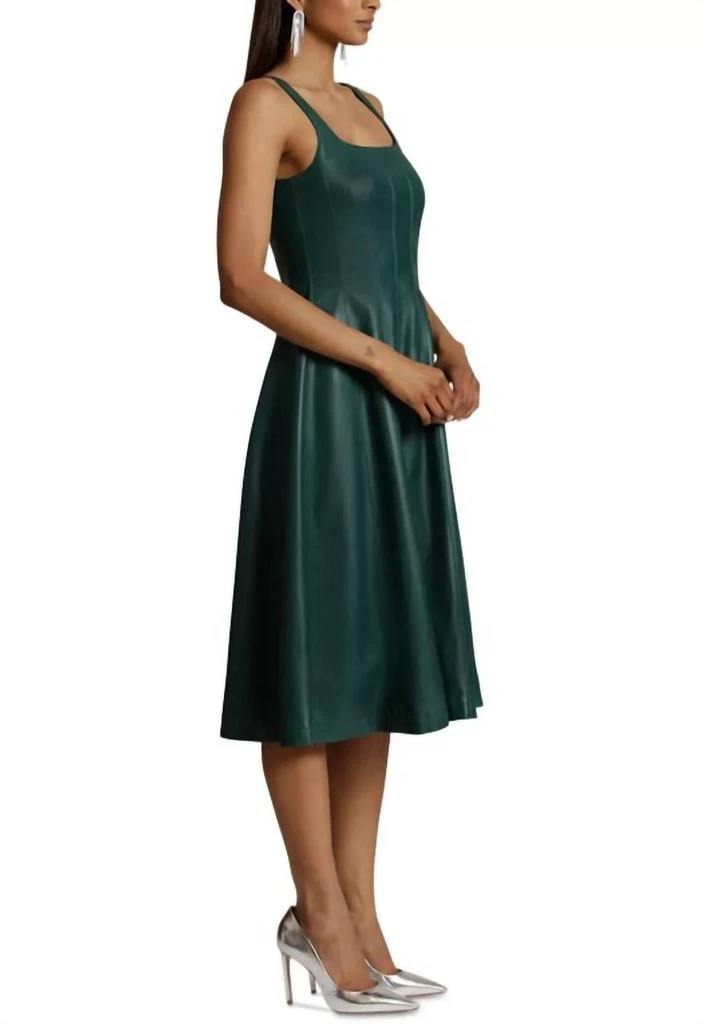 7 For All Mankind Faux Leather Square Neck Sleeveless Midi Dress In Green 2