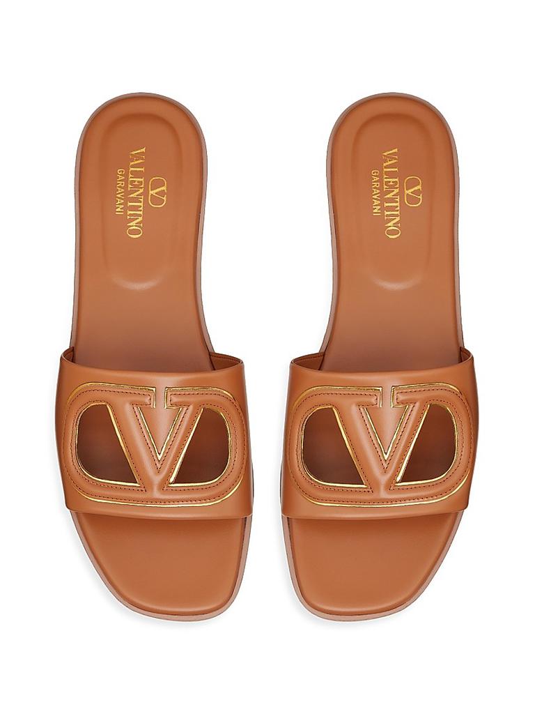 Valentino VLogo Cut-Out Calfskin Slide Sandals - Slippers