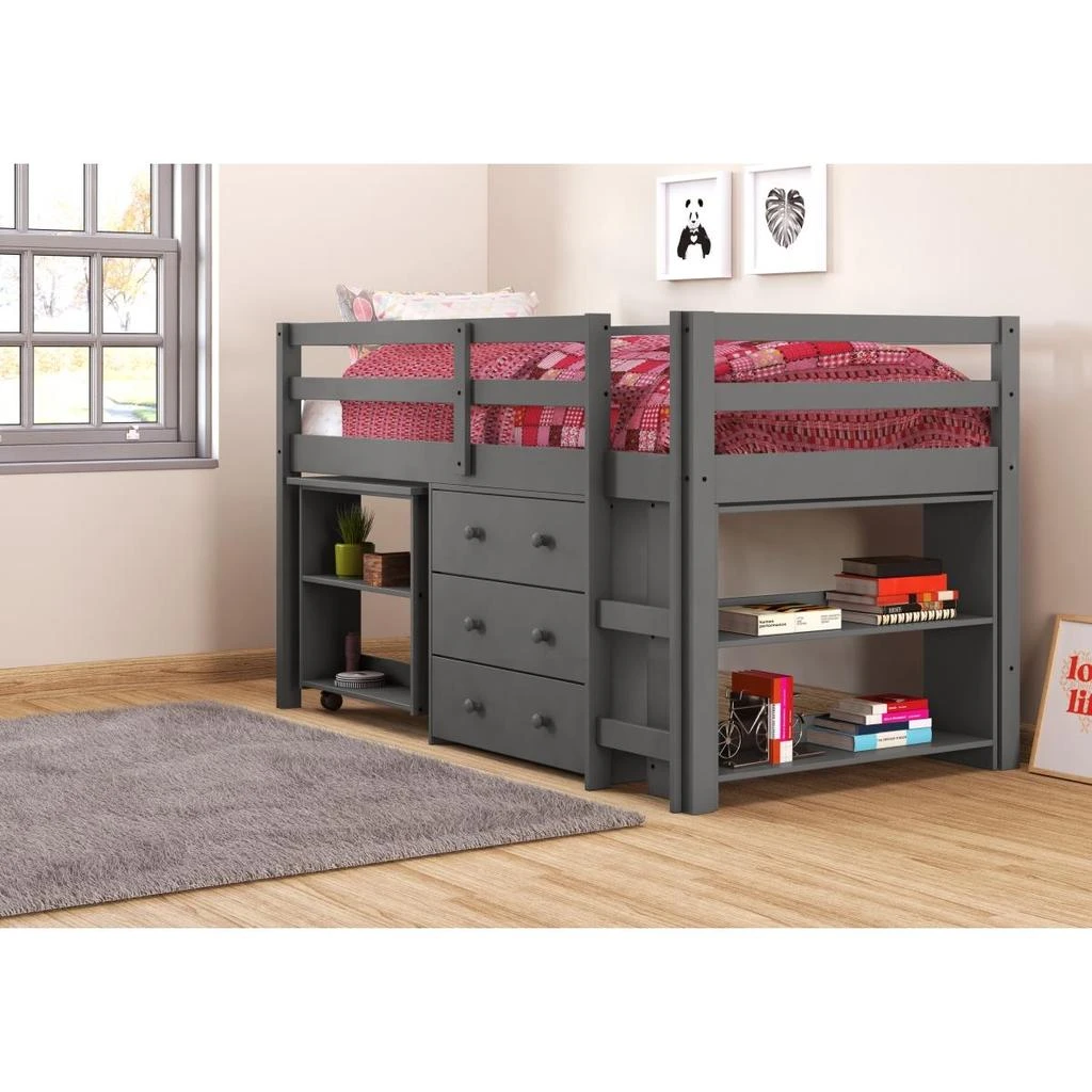 Donco Kids Donco kids PD-760DG Twin Low Study Loft with Desk, Chest & Bookcase - Dark Gray 1