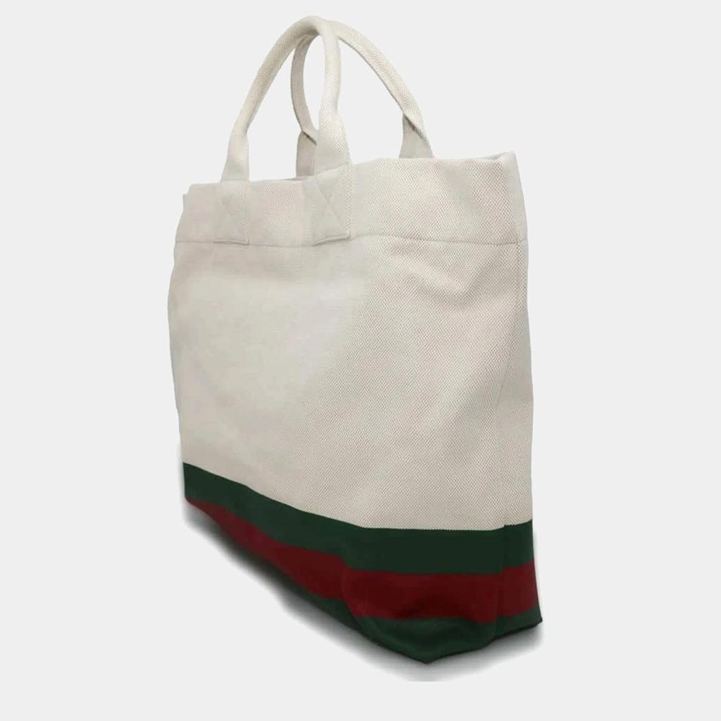 Gucci Gucci Canvas White Embossed Details Tote Bag