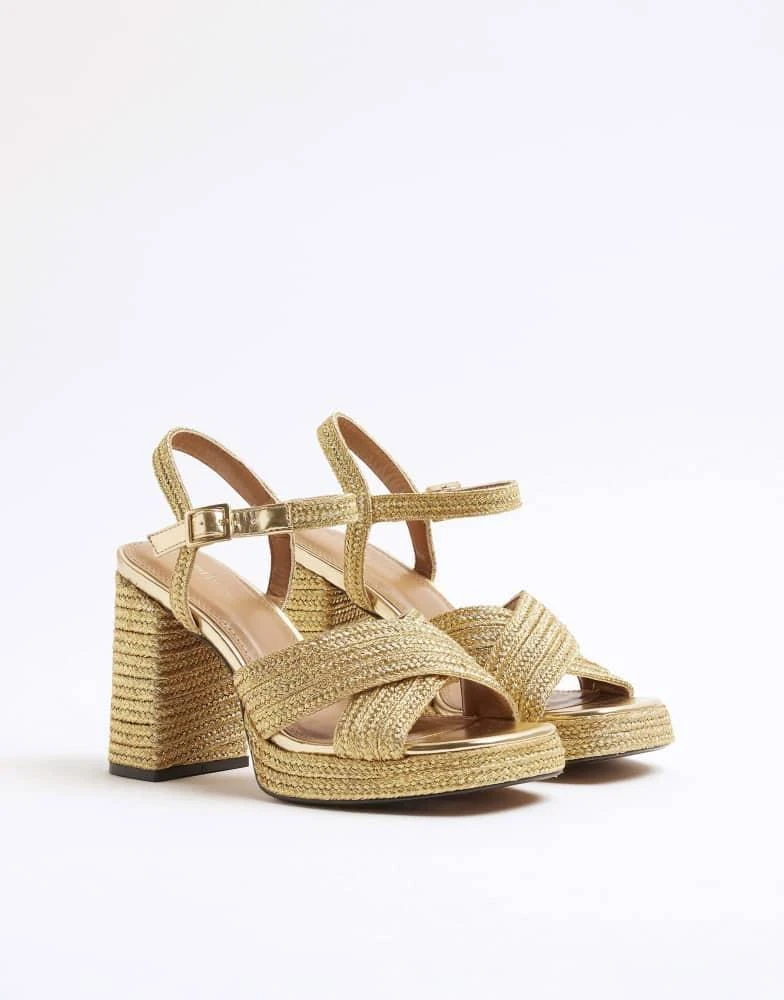 River Island River Island Raffia platform sandals in gold 2