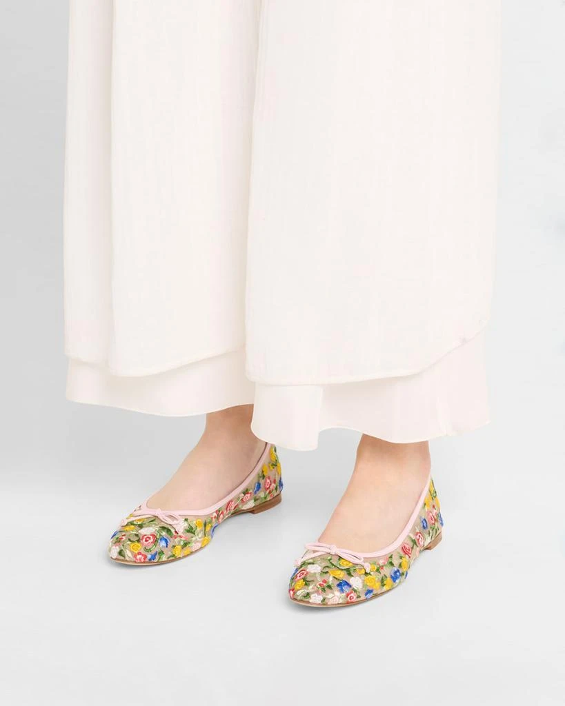 Manolo Blahnik Floral Mesh Bow Ballerina Flats 2