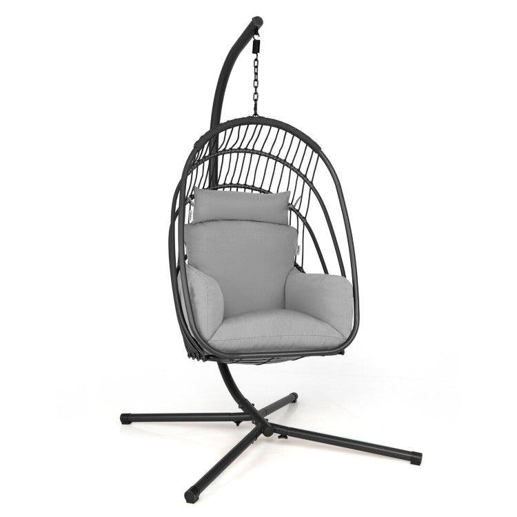 Hivvago Hanging Folding Egg Chair with Stand Soft Cushion Pillow Swing Hammock