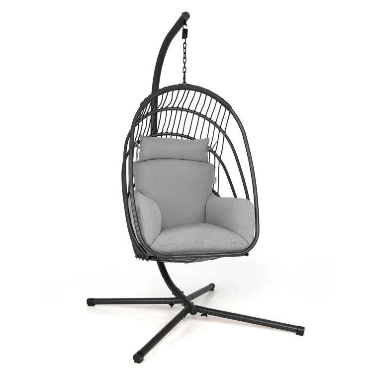 Hivvago Hanging Folding Egg Chair with Stand Soft Cushion Pillow Swing Hammock 2